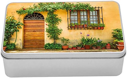 Ambesonne Olaszország Fém Doboz, Veranda, Különböző Virágok Cserépben Friss Zöld Növények a Városi Élet Toszkánában, Többcélú
