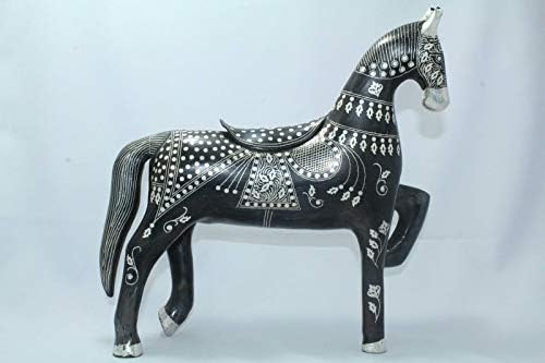 Rajasthan Drágaköveket Indiai Kézműves Acél Nagy Ló Ábra Ezüst Drót Munka Dekoratív Ajándék.