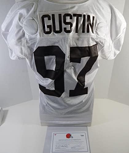 2017 Cleveland Browns Porter Gustin 97 Játék Használt Fehér Gyakorlat Jersey 50 462 - Aláíratlan NFL Játék Használt Mezek