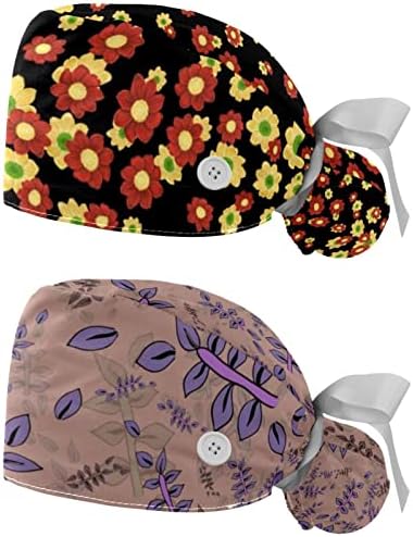 2 Csomag Bozót Kap Nők Gombokkal Állítható Rugalmas Nyakkendő Vissza Koponya Kalapok Napraforgó Szerelmes Szív Bouffant Műtéti