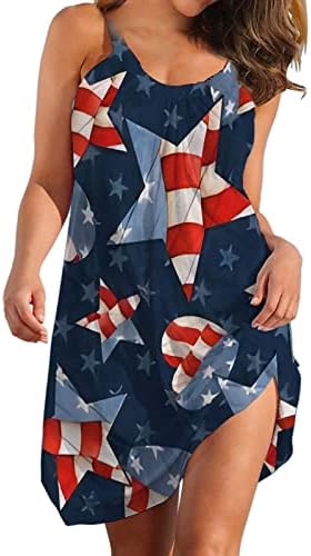Július 4-Nyári Alkalmi Strand Ruhák Nők USA Zászló Bohém Ruha Ujjatlan Scoop Nyak Flowy Laza Mini nyári ruháknak