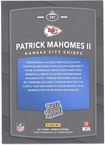 2017 Donruss 327 Patrick Mahomes II. Kansas City Chiefs Névleges Újonc Foci Kártya