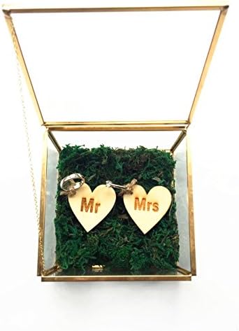 mylifemylove Rusztikus Esküvői Gyűrű Doboz Mr & Mrs Üveg Dobozban Egyedi Ékszeres Doboz, Geometriai Gyűrű Doboz