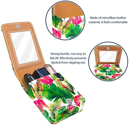 Zöld Levél Trópusi Bőr Smink Rúzs Esetben a Tükör Mini Smink Táska Napi Touch-up