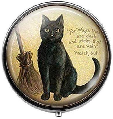 Fekete macska Boszorkány Seprű Cica - Art Fotó Tabletta Doboz Varázsa Tabletta Doboz - Üveg Candy Doboz