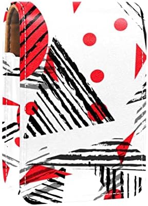 Absztrakt Japán Vörös Fekete Geometriai Minta Rúzst Rúzs Doboz tartó Tükör, Hordozható Utazási Szájfény Tok, Vízálló Bőr