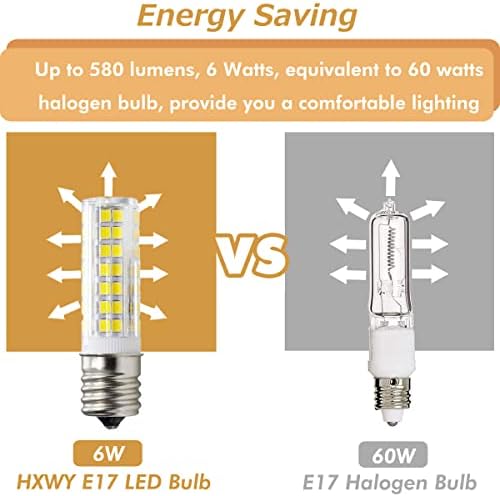 HXWY E17 LED Izzó, Mikrohullámú Sütő, Tűzhely Felett Készülék, 6W Fehér (60W Halogén Izzók Egyenértékű), 110-120V, Köztes