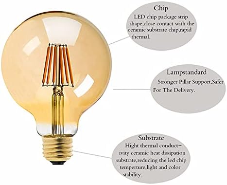 4 Csomag Energikus Világítás LED Szabályozható Edison-Izzó, G125 Vintage Gömb Alakú, Izzószálas Villanykörte, 8W 800 Lumen