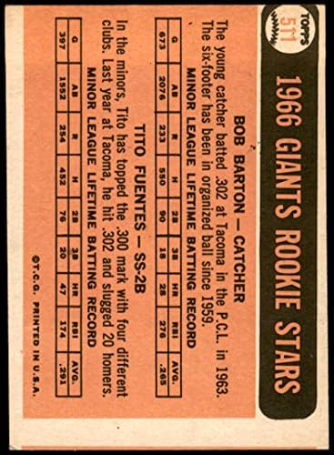 1966 Topps 511 Óriások Újoncok Tito Fuentes/Bob Barton San Francisco Giants (Baseball Kártya) JÓ Óriások