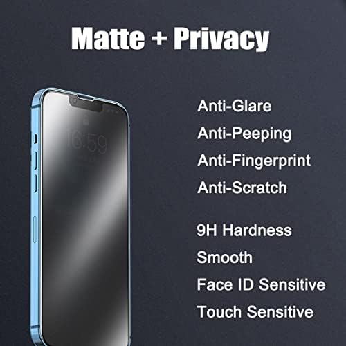 SOOPUR [2 Csomag Matt Adatvédelmi képernyővédő fólia iPhone 13/iPhone 14/iPhone 13-as Pro, csillogásmentes Anti-Spy Edzett