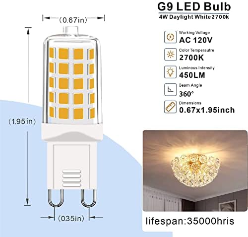 GOHDLAMP 10 Pack G9 LED Izzó Szabályozható, 40 Watt Egyenértékű Csillár Izzók, 2700K Meleg Fehér 450 Lumen, G9 LED Izzó Bi-Pin-kódot
