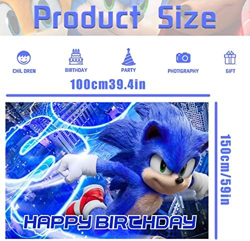 Sonic Születésnapi Party Kellékek, Boldog Születésnapot Hátteret Sonic Party Kellékek, 5 x 3Ft Szülinapi Hátteret Sonic Születésnapi