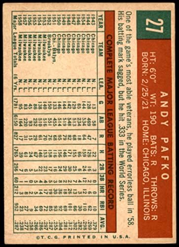 1959 Topps 27 Andy Pafko Milwaukee Bátrabbak (Baseball Kártya) VG/EX Bátrabbak