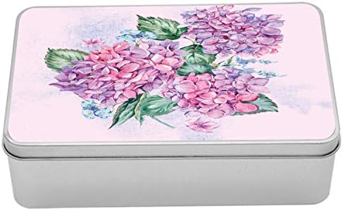 Ambesonne Hortenzia Doboz, Grunge Akvarell Vintage Virágos Tavaszi Csokrok Természet Virág, Hordozható Téglalap Fém Szervező